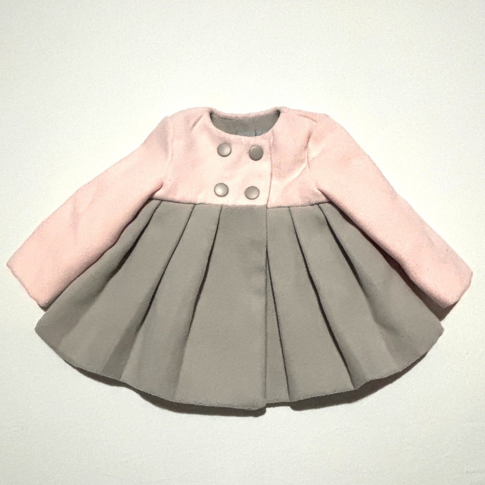 Tahari Baby Girls Pink Gray Pleated‎ Coat Jacket 6-9 Months
